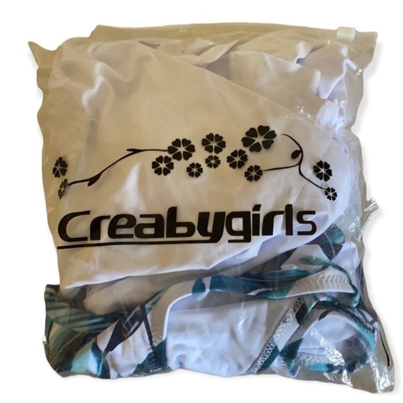 Off Shoulder Ruffle Top 2pc Swimwear White Top Print High Waist Bottom X-LARGE - Picture 7 of 11